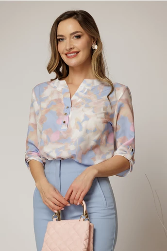 Bluza dama cu imprimeu roz si bleu si croiul lejer