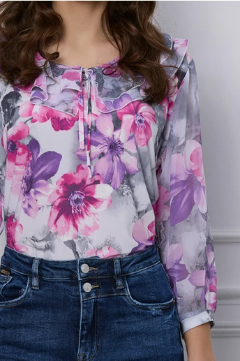 Bluza Daria gri cu imprimeuri florale lila