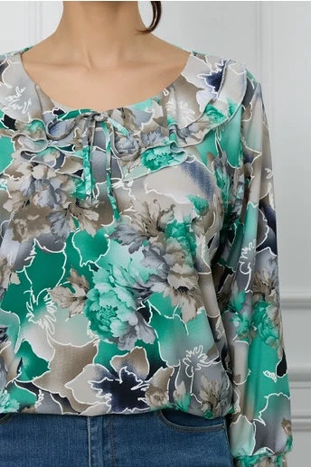Bluza Daria gri cu imprimeuri florale verzi