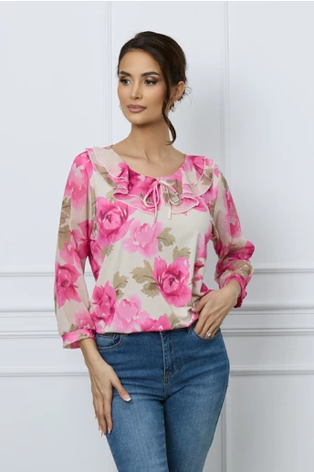 Bluza Daria ivory cu imprimeuri florale roz