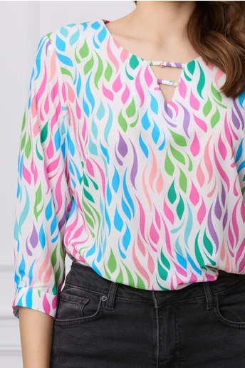 Bluza Delia alba cu imprimeuri colorate
