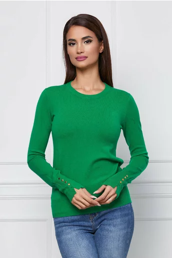 Bluza Delia verde cu nasturi discreti la maneci