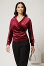 Bluza din catifea bordo cu bustul petrecut si nasture elegant, 1, dyfashion.ro