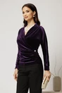 Bluza din catifea mov cu bustul petrecut si nasture elegant, 1, dyfashion.ro