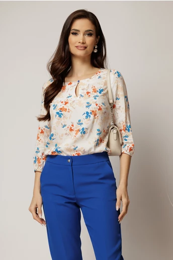 Bluza din viscoza cu imprimeu  bej si albastru