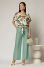 Bluza din viscoza cu imprimeuri verde maro si funda la spate, 3, dyfashion.ro