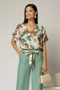 Bluza din viscoza cu imprimeuri verde maro si funda la spate, 1, dyfashion.ro