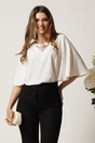 Bluza DY Fashion alba din voal vaporoasa cu aplicatie la decolteu, 1, dyfashion.ro