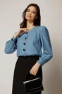 Bluza DY Fashion albastra din bumbac cu maneci lungi si nasturi eleganti, 1, dyfashion.ro