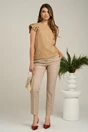 Bluza DY Fashion casual din panza bej cu dungi si maneci plisate
