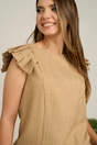 Bluza DY Fashion casual din panza bej cu dungi si maneci plisate