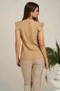 Bluza DY Fashion casual din panza bej cu dungi si maneci plisate