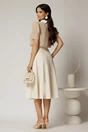 Bluza DY Fashion bej cu guler ascutit si maneci scurte cu nasturi, 2, dyfashion.ro