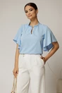Bluza DY Fashion bleu cu cret la guler si decupaj la decolteu, 1, dyfashion.ro