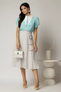Bluza DY Fashion bleu cu guler ascutit si maneci scurte cu nasturi, 3, dyfashion.ro