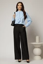 Bluza DY Fashion bleu cu volanas maxi la decolteu din voal plin, 3, dyfashion.ro