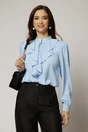 Bluza DY Fashion bleu cu volanas maxi la decolteu din voal plin, 1, dyfashion.ro