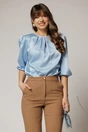 Bluza DY Fashion bleu din satin cu perle la decolteu, 1, dyfashion.ro