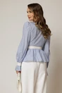 Bluza DY Fashion bleu in dungi din poplin cu decolteu petrecut si maneci evazate, 2, dyfashion.ro