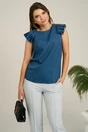 Bluza DY Fashion casual din panza bleumarin cu dungi si maneci plisate, 1, dyfashion.ro