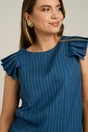 Bluza DY Fashion casual din panza bleumarin cu dungi si maneci plisate, 3, dyfashion.ro