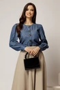 Bluza DY Fashion bleumarin din bumbac cu maneci lungi si nasturi eleganti, 1, dyfashion.ro