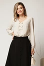 Bluza DY Fashion crem office din voal plin cu funde pe bust, 1, dyfashion.ro