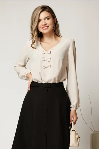 Bluza DY Fashion crem office din voal plin cu funde pe bust