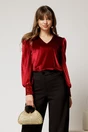 Bluza DY Fashion din catifea bordo cu mansete din paiete si decolteu in V, 1, dyfashion.ro