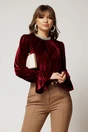 Bluza DY Fashion din catifea bordo cu perle la gat si maneci evazate, 1, dyfashion.ro