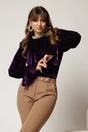Bluza DY Fashion din catifea mov cu perle la gat si maneci evazate, 1, dyfashion.ro