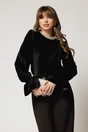 Bluza DY Fashion din catifea neagra cu perle la gat si maneci evazate, 1, dyfashion.ro