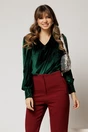 Bluza DY Fashion din catifea verde cu mansete din paiete si decolteu in V, 1, dyfashion.ro