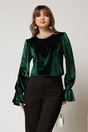 Bluza DY Fashion din catifea verde cu perle la gat si maneci evazate, 1, dyfashion.ro