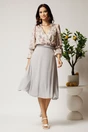 Bluza DY Fashion din satin bej cu imprimeuri florale si decolteu petrecut, 3, dyfashion.ro