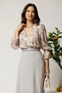 Bluza DY Fashion din satin bej cu imprimeuri florale si decolteu petrecut, 1, dyfashion.ro
