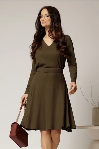 Bluza DY Fashion din tricot kaki cu decolteu in V