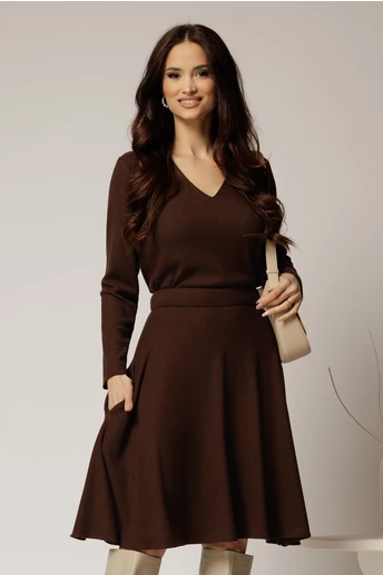 Bluza DY Fashion din tricot maro cu decolteu in V