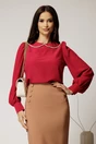 Bluza DY Fashion eleganta din triplu voal fucsia cu detalii perlate la guler, 1, dyfashion.ro