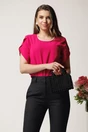 Bluza DY Fashion fucsia lejera din voal cu perle la decolteu, 1, dyfashion.ro