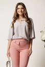 Bluza DY Fashion gri din voal vaporoasa cu aplicatie la decolteu, 1, dyfashion.ro