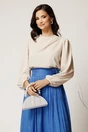 Bluza DY Fashion ivory din triplu voal cu pliuri pe umar, 1, dyfashion.ro