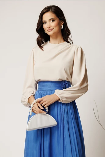 Bluza DY Fashion ivory din triplu voal cu pliuri pe umar