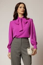 Bluza DY Fashion lejera magenta din triplu voal cu guler tip esarfa, 1, dyfashion.ro