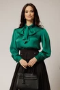 Bluza DY Fashion lejera verde din triplu voal cu guler tip esarfa, 1, dyfashion.ro