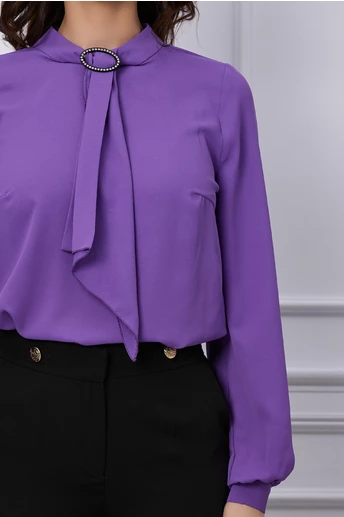 Bluza Dy Fashion mov cu aplicatie tip cravata si inel metalic