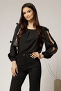 Bluza Dy Fashion neagra din voal plin cu maneci crapate si fundite, 1, dyfashion.ro