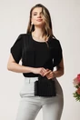 Bluza DY Fashion neagra lejera din voal cu perle la decolteu, 1, dyfashion.ro