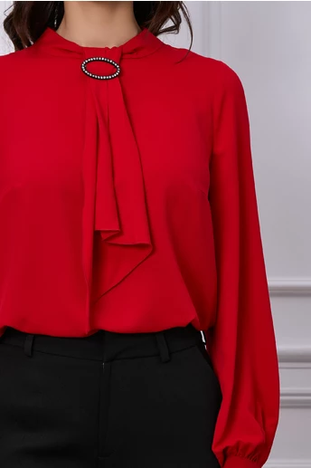 Bluza Dy Fashion rosie cu aplicatie tip cravata si inel metalic