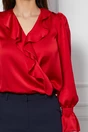 Bluza Dy Fashion rosie din satin cu volanas pe bust